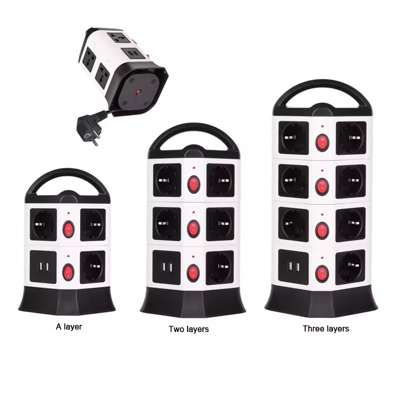High Quality Eu Custom Tower 250V 2500W Power Sockets Portable European Special Outlet Two Layer And Usb Interface