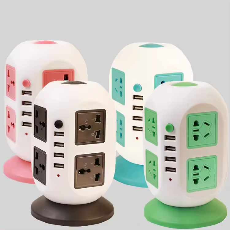 Hot Sale Two Layer  Round Type Tower  4 Usb Extension Electric Socket