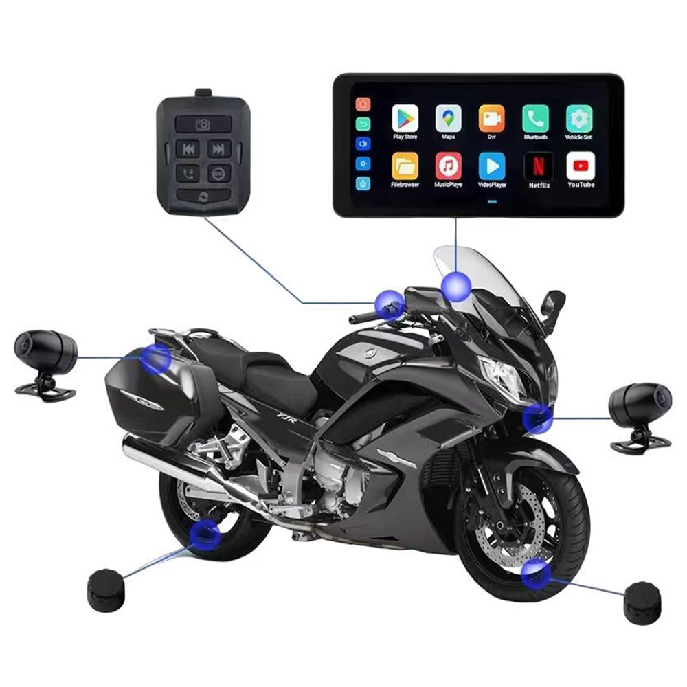 Wireless Motorcycle Carplay 5 Inch Ipx7 Waterproof Gps Navigator With 2 Hd Cameras 
