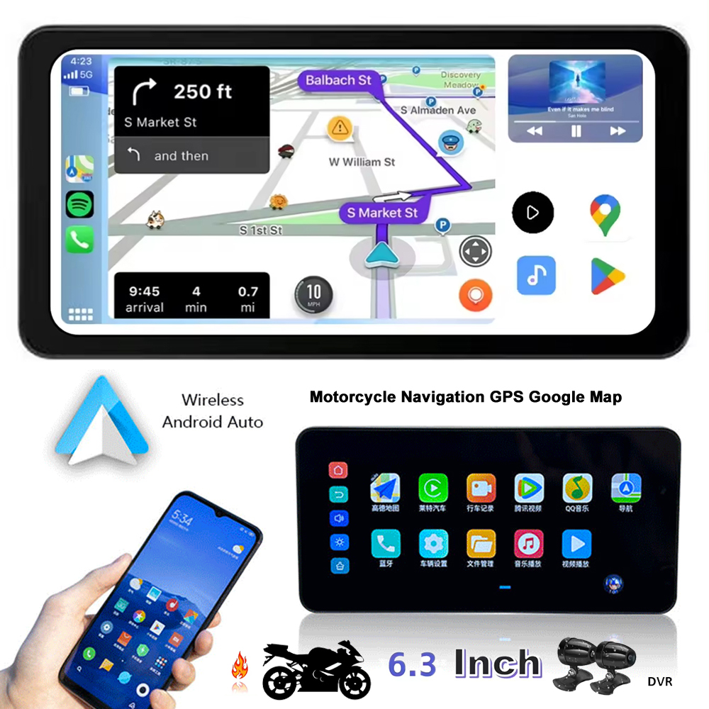 6.3 Inch Ips Motorcycle Gps Recorder Supports front and rear dual recording 1080P 4G Carplay Navigation video playback Recorder
