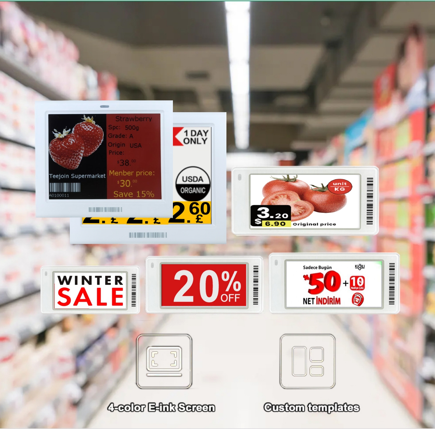 Esl Display 3.5 Inch Electronic Shelf Label Epaper Price Tag Auto-Smart Change Tech With Four-Color Display Bt & Nfc Integration