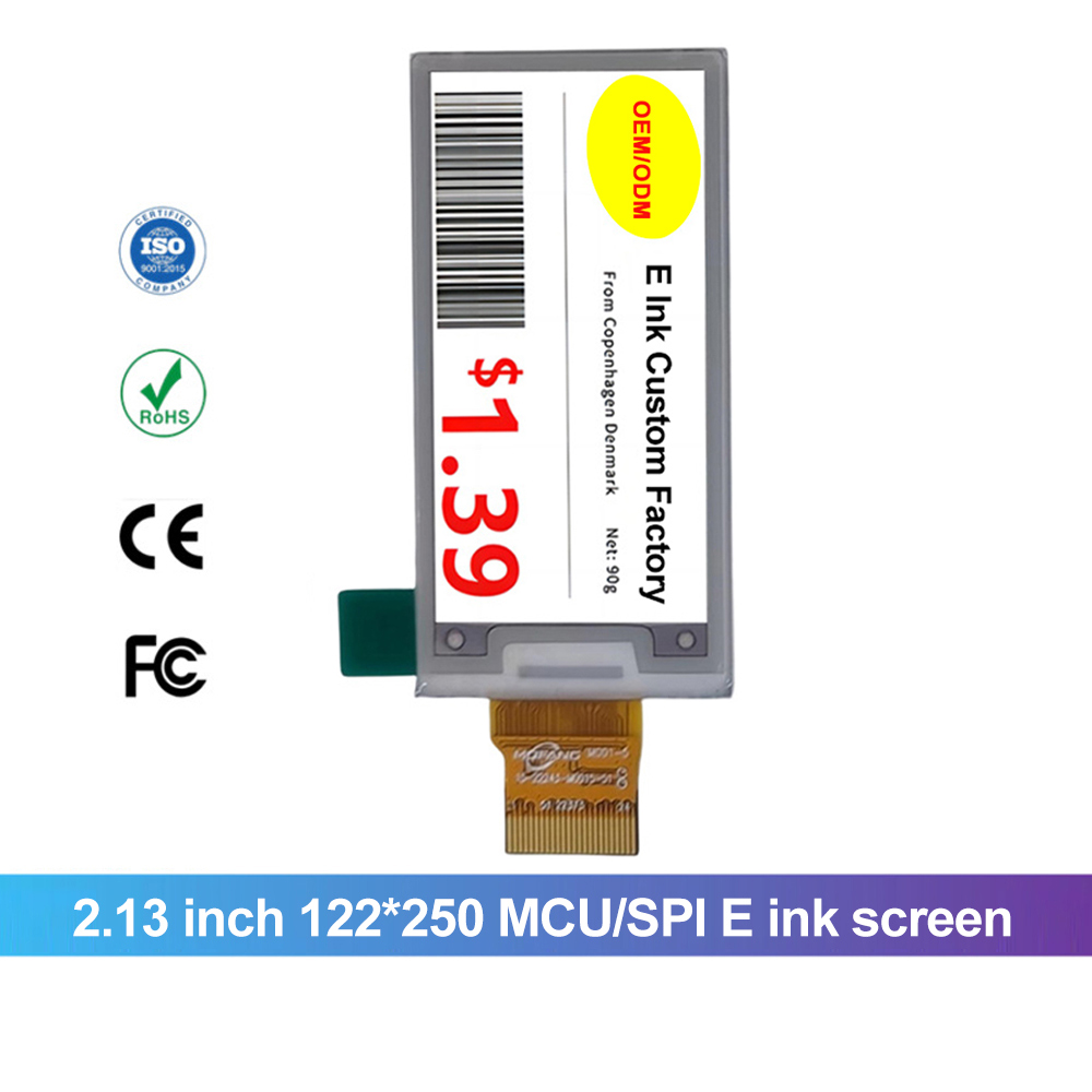 2.13 Inch 122X250 Mcu Spl E-Paper Panel Black/White/Red/Yellow Shelf Electronic Label Esl Price Tag E Ink Screen Oem Factory