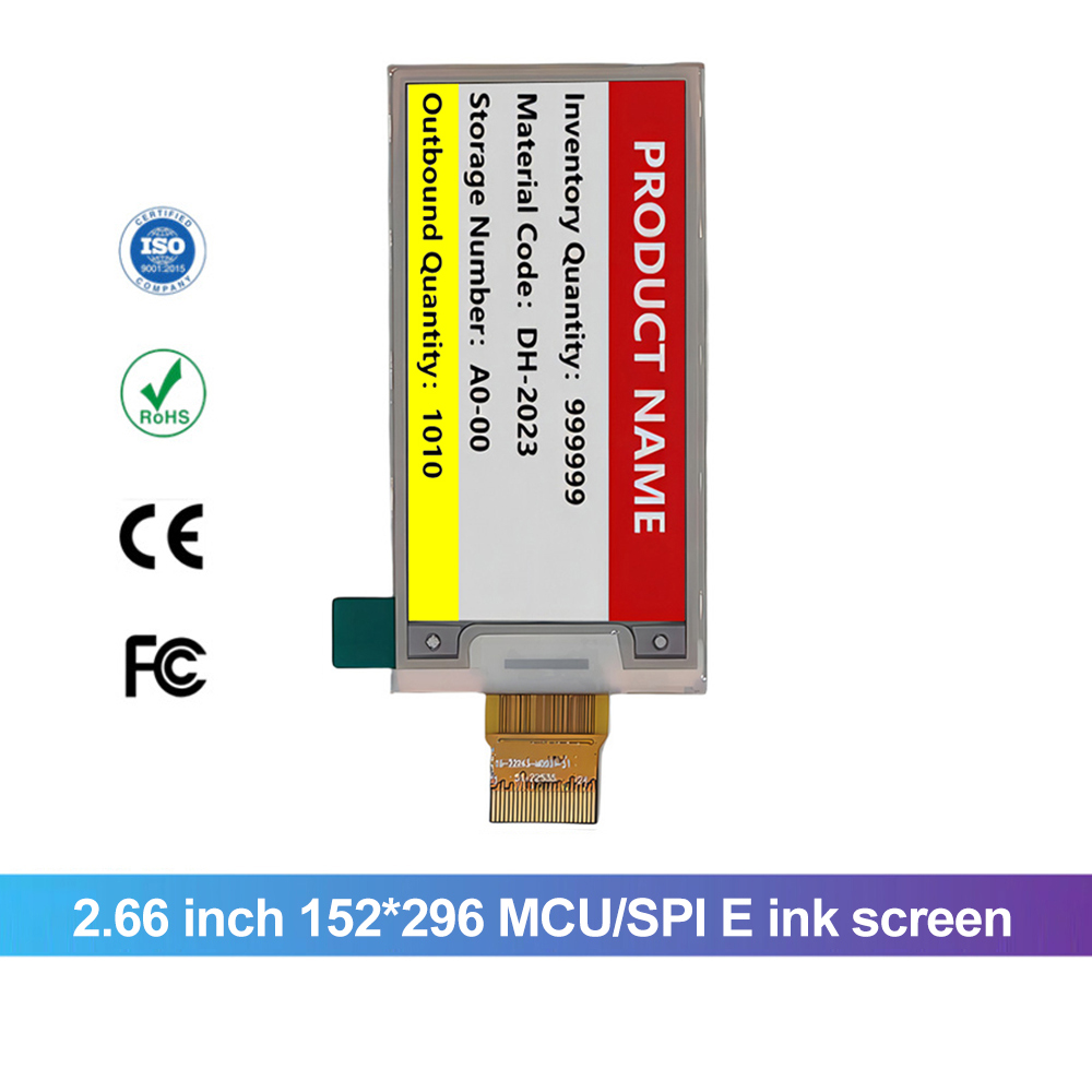 2.66 Inch 152X296 Mcu Spl E Ink Screen Black & White & Red & Yellow 4 Color Eink Square Supermarket For Shelf Label Price Tag